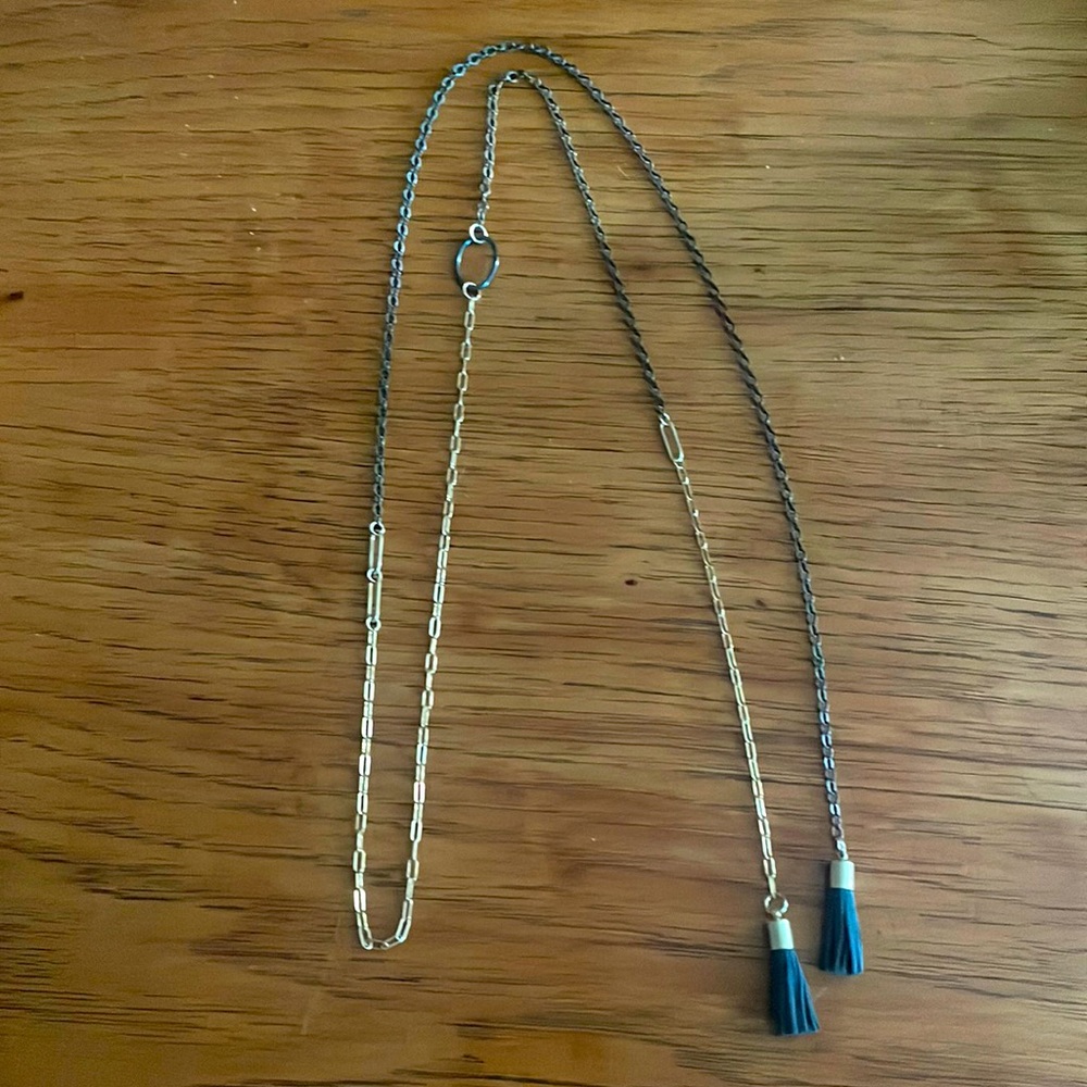 Mixed metal tassel lariat necklace